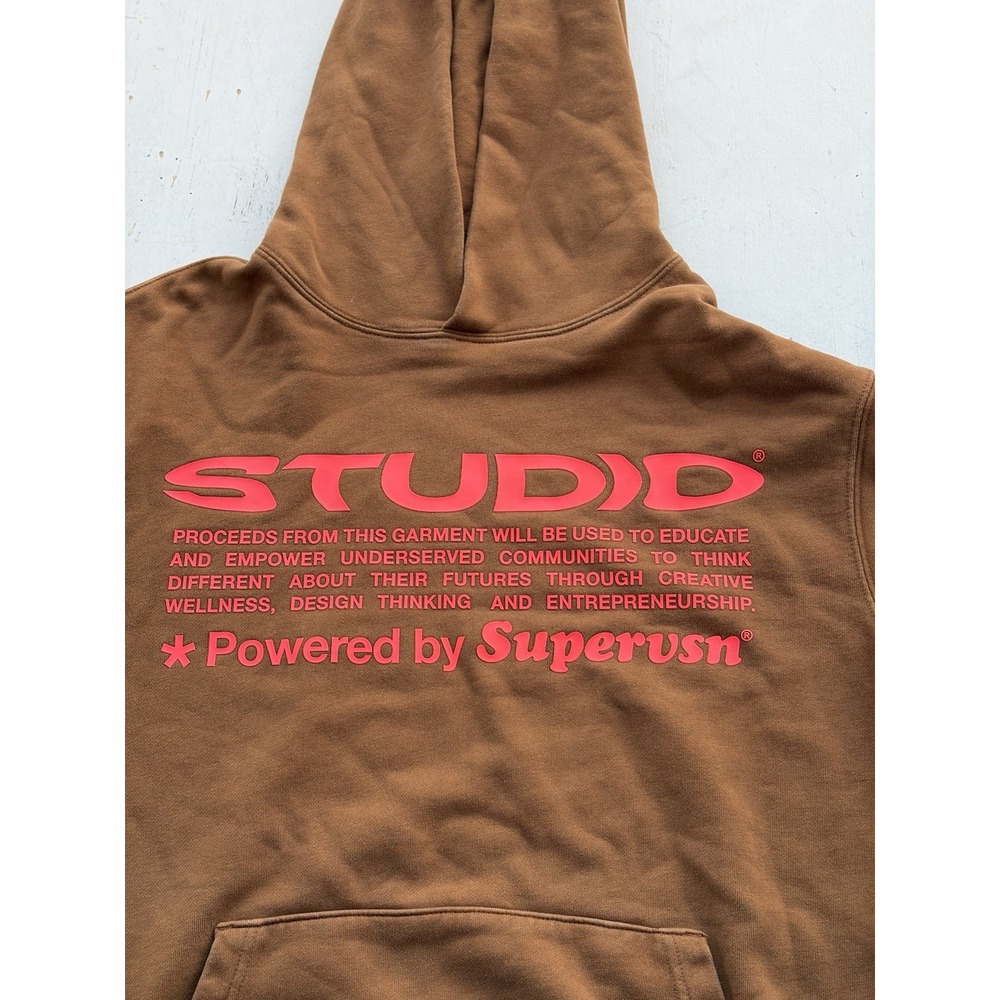 Men's Supervsn Hoodie Sweatshirt Brown M Spell-Out Streetwear Modern Lifestyle